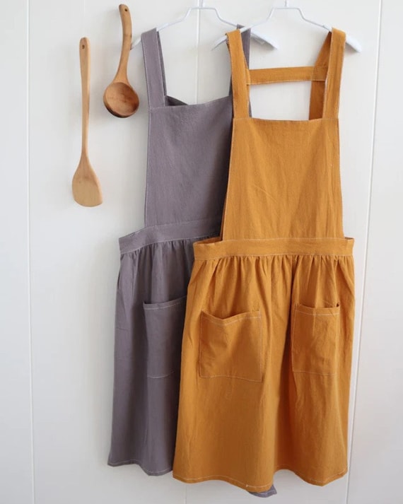 夏用ダブルポケットエプロン、女性用カスタム刺繍エプロン