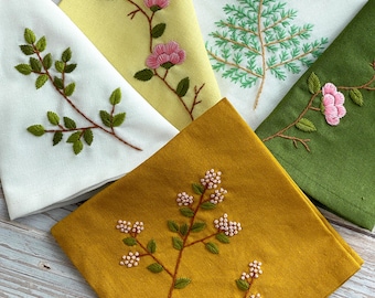 小物 1900s Hand Embroidery Handkerchief Pair Vintage Handkerchief Hand Embroidered Forget Me Nots