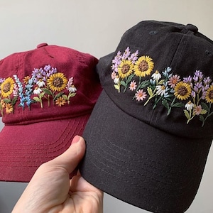 Flower Garden Embroidery Baseball Hat, Flower Embroidery Denim Cap, Beach Hat For Woman, Embroidered Baseball Cap, Gift For Her