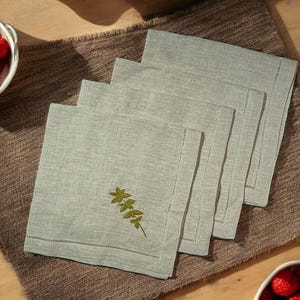 Custom Embroidered Linen Napkins, Hand Embroidery Linen Table Decoration, Housewarming Gift, Soft Washed Pure Linen Napkin, Linen Napkins