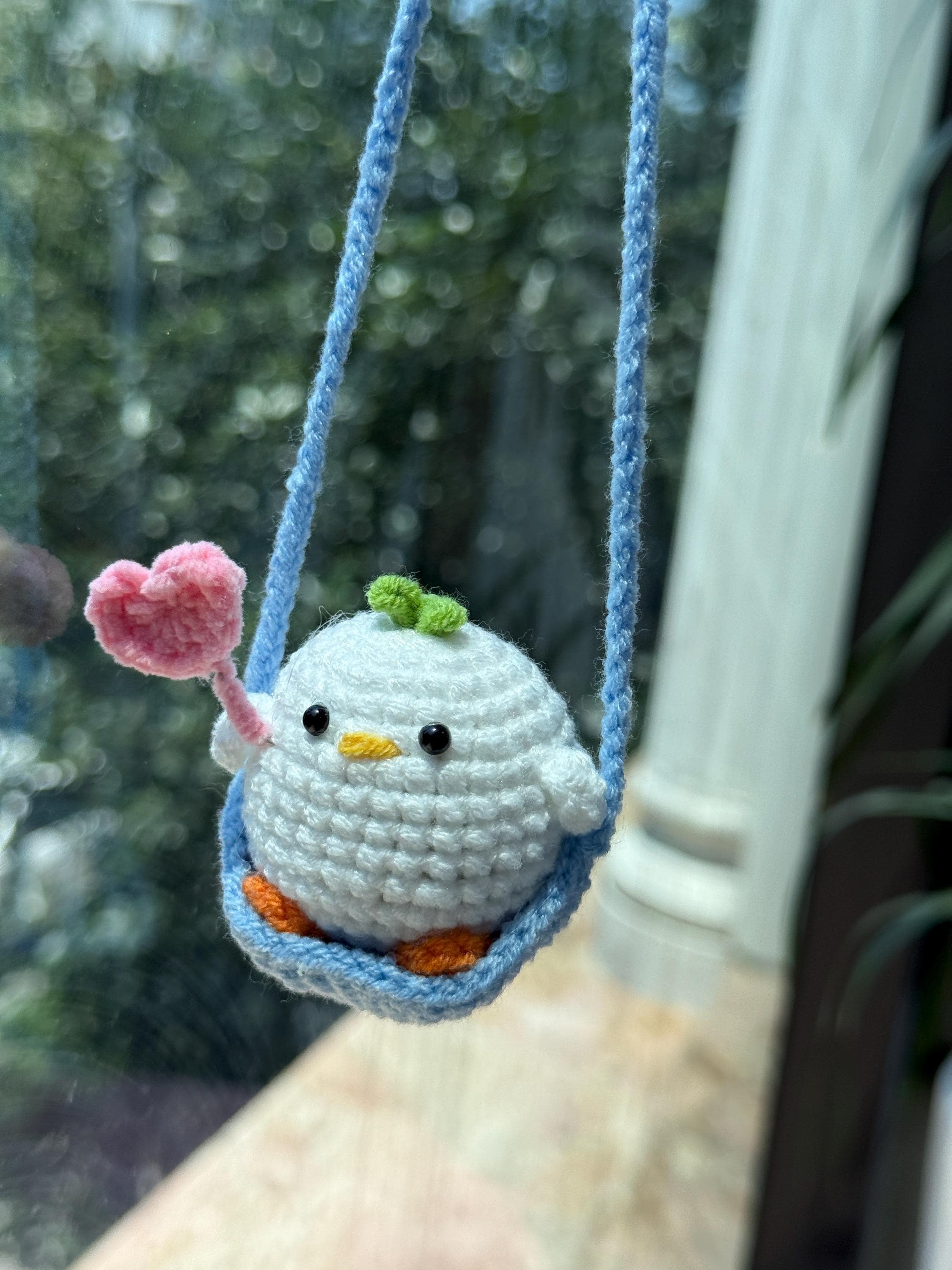Cute Chick Car Mirror Hanging Accessories, Crochet Swinging Chick Ornaments, New Car Gift Idea, Gift For Her, Car Decorations, Car Charm