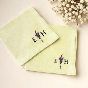 Mouchoirs de mariage personnalisés en lin lavande, mouchoir brodé à la main personnalisé, mouchoir de mariée, cadeau de mariage