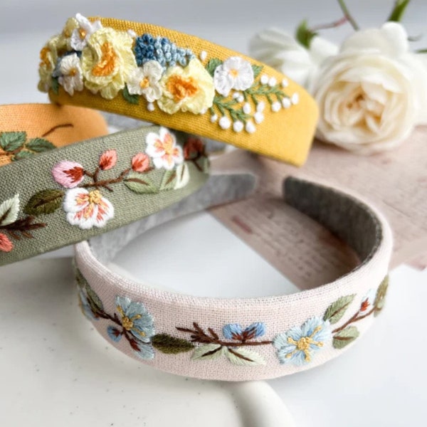 Roseum Linen Embroidery Headband, Handmade Hair Headband with Flower Embroidery, Hair Accessories for Girls & Women