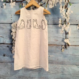 Cute Cat Linen Sleeveless Dress, Girls Soft Linen Dress, Toddler Linen Dress, First Birthday Girl Dress, Kids Clothing, Dress for Girls