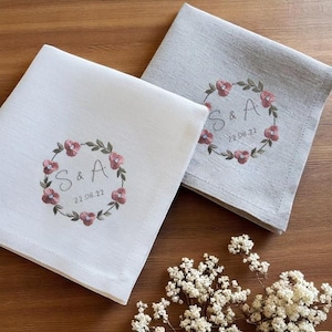 Custom Embroidered Linen Wedding Handkerchiefs, Personalized Hand Embroidered Handkerchief, Bridal Handkerchief, Wedding Gift
