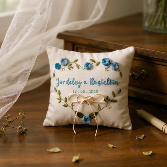 ハンドメイド・リングピロー・手刺繍 レモン 手刺繍 リングピロー ナチュラルカラー - アトリエ モモ