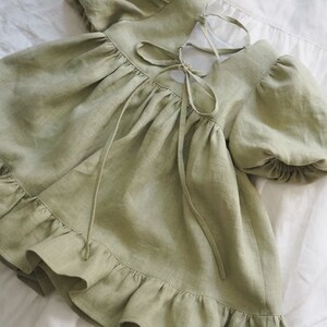 Tie-Back Linen Dress for Girls, Soft Toddler Outfit, Perfect First Birthday Attire, Children's Linen Dress, Dresses for Flower Girls image 13