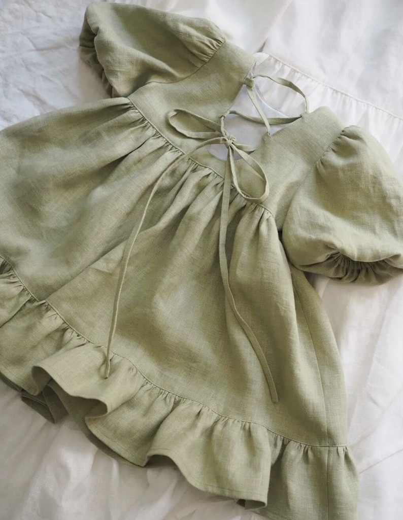 Tie-Back Linen Dress for Girls, Soft Toddler Outfit, Perfect First Birthday Attire, Children's Linen Dress, Dresses for Flower Girls image 13