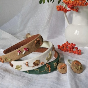 Herbst Leinen besticktes Stirnband, handgefertigtes Haarstirnband mit Blumenstickerei, Haarschmuck für Mädchen & Frauen, Herbst Accessoires