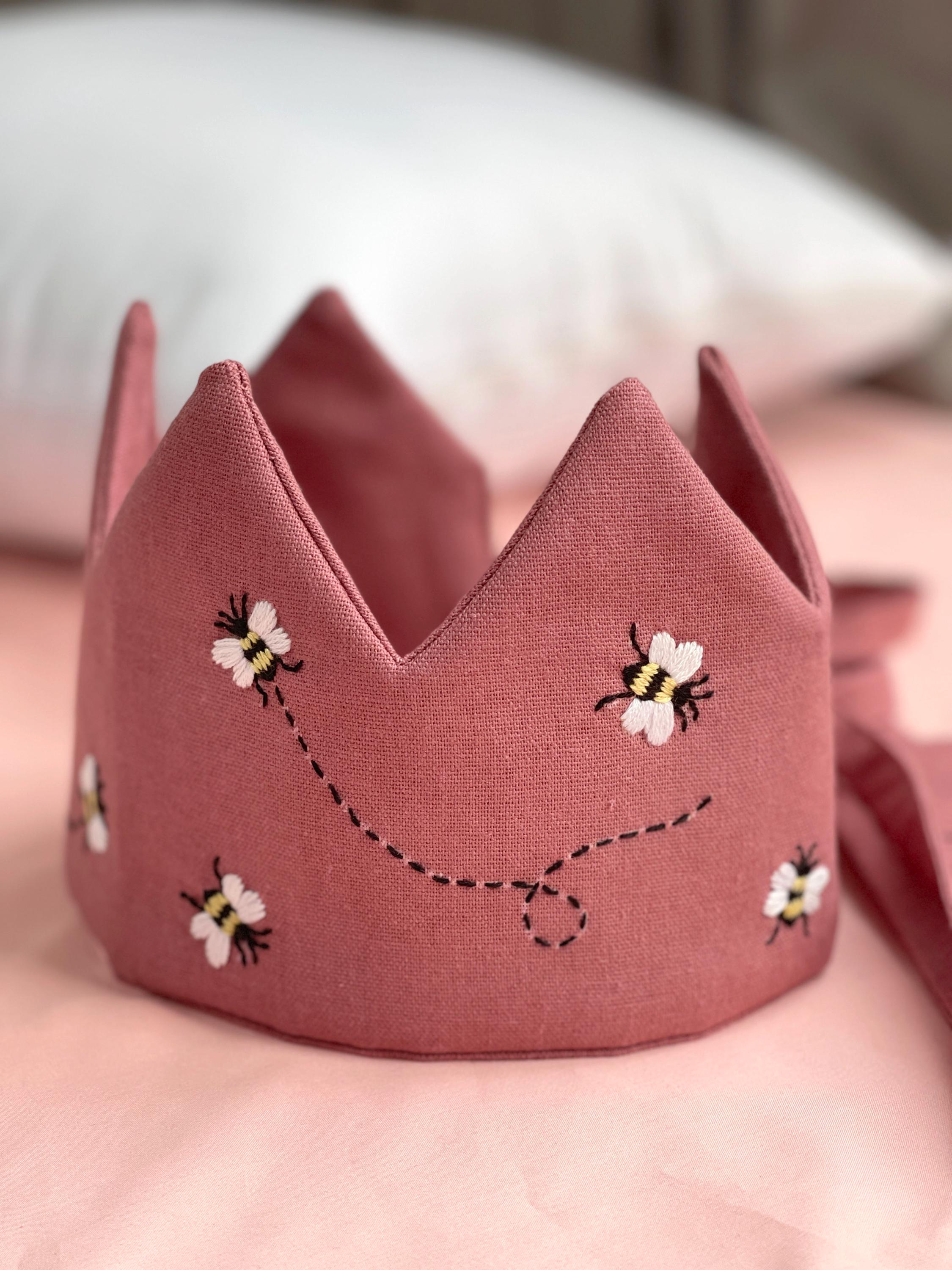 Bumble Bee Embroidery Linen Birthday Party Crown, Personalized Hand ...