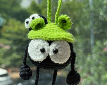 Cute Frog Soot Car Mirror Hanging Accessories, Custom Crochet Soot Ornaments, New Car Gift Idea, Gift For Her, Car Decorations, Car Charm