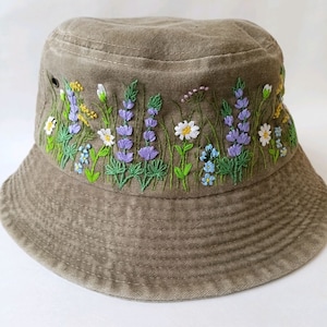 Hand Embroidery Floral Bucket Hat, Flower Embroidery Summer Hat, Handmade Beach Hat, Sun Garden Hat, Gift For Mom
