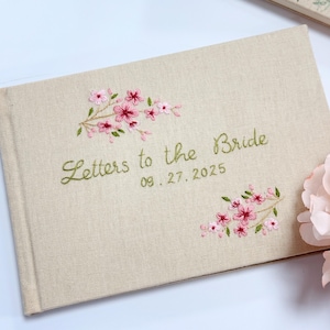 Custom Letters to the Bride Book Hand Embroidered Bridal Shower Memory Scrapbook, Personalized Landscape Notebook, Wedding Guest Book Ideas