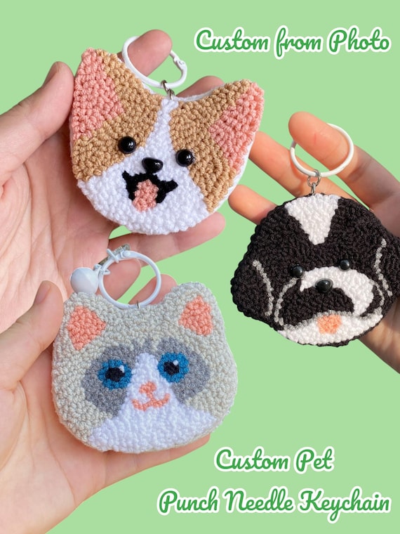 Personalized Punch Needle Pet Needle Keychain, Cute Dog Punch