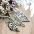 Wildflowers Embroidery Scrunchies Hair Bow For Girls, Embroidery Linen Hair Bow, Handmade Srunchies, Fabric Hair Tie, Hair Accessories Gift product logo