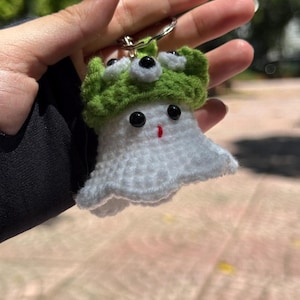 Crochet Monster Keychain, Ghost Car Mirror Hanging Accessory, Cute Spooky Ornament, Handmade New Car Gift, Halloween Car Decoration/Charm
