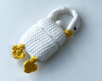 Custodia per AirPods 1/2/3/Pro/Pro 2 a forma di oca carina e sciocca, custodia per AirPods con animali all'uncinetto, custodia per AirPods fatta a mano all'uncinetto, custodia per cuffie a forma di oca