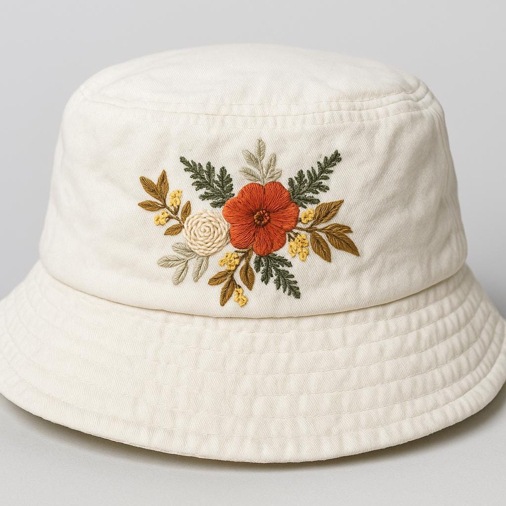 Beautiful Vintage Women Light‎ Weight White Cotton With Flowers Soft Bucket Hat womens small brim exquisite handmade large flowers derby hat  main image 2