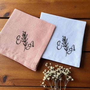 Mouchoirs de mariage personnalisés en lin Bontanical, mouchoir brodé à la main personnalisé, mouchoir de mariée, cadeau de mariage