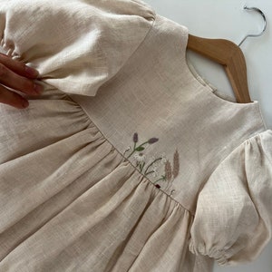 Linen Dress with Hand Embroidery, Girls Soft Linen Dress, Toddler Linen Dress, First Birthday Girl Dress, Kids Clothing, Dress for Girls image 3