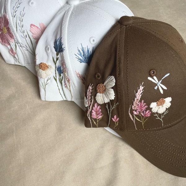 Gorra de béisbol con bordado de flores silvestres, gorra vaquera con bordado de flores, sombrero de playa para mujer, gorra de béisbol bordada, regalo para ella
