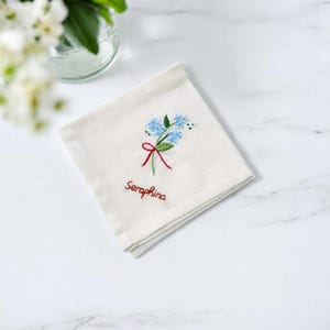 Custom Embroidered Linen Handkerchiefs, Something Blue for Bride, Personalized Linen Embroidered Handkerchief, Hand Embroidery, Wedding Gift