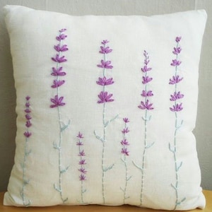 Linen Pillowcase with Flowers Embroidery, Handmade Cushion Cover, Floral Linen Pillow Cover, Living Room Decor, Handmade Gift