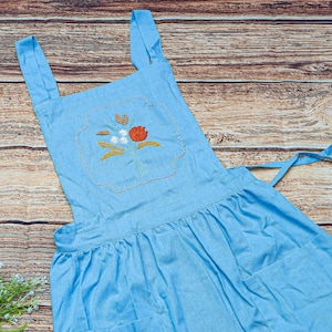 Apron for Women Embroidered Apron, Flower Embroidery Linen Apron, Hand-Embroidered Apron, Garden Apron, Kitchen Apron