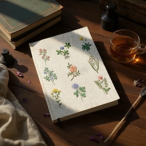 Vintage Wildflowers Embroidery Notebook, Personalized Hand Embroidered Notebook, Fabric Cover Notebook, Custom A5 Notebook, Secret Notebook