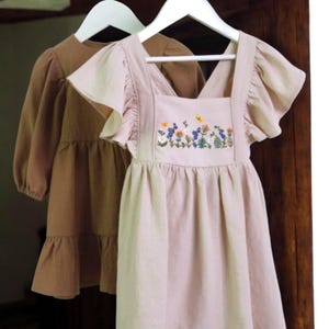 Sundress Apron For Baby Girls, Linen Girls Dress, Pure Natural Linen Girls Dress, Natural Girls Soft Linen Dress, Toddler Linen Dress