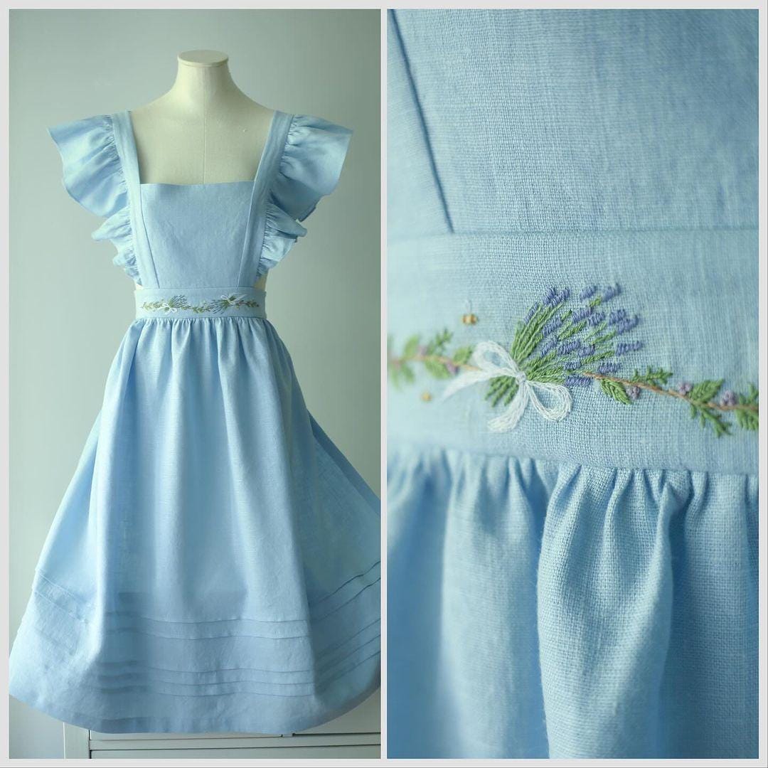 Organic Pleated Apron Dress with Embroidery main image 1