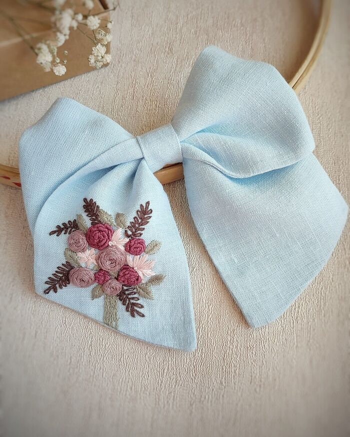 NEW Bardot Bows Etsy 2 Custom Hair Bows Hairbows Pink Velvet Lace Blue Floral Hair Bow Bouquet - Etsy main image 4