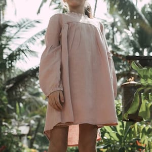 Linen Girls Dress with Tie-Back, Girls Soft Linen Dress, Toddler Linen Dress, First Birthday Girl Dress, Kids Clothing, Dress for Girls