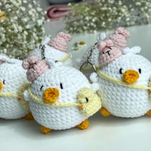BUY 2 GET 1 FREE | Finished Crochet Duck with Bunny Hat Keychain, Amigurumi Keychain, Easter Gift, Cute Handmade Gift, Handmade Gift Idea