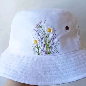 Handmade Floral Bucket Hat For Women, Flower Embroidery Summer Hat, Handmade Beach Hat, Sun Garden Hat, Mother's Day Gift Idea