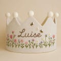 Custom Name Bee in Wildflower Garden Hand Embroidered Birthday Party Crown, Linen Crown for Birthday, Personalized Handmade Birthday Crown product logo