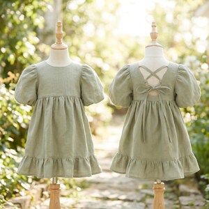 Tie-Back Linen Dress for Girls, Soft Toddler Outfit, Perfect First Birthday Attire, Children's Linen Dress, Dresses for Flower Girls image 6