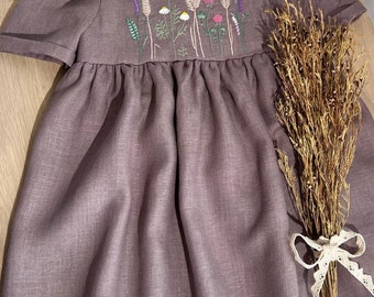 Vestido de lino para niña, vestido de lino suave para niña, vestido de lino para niña de primer cumpleaños, ropa infantil, vestido para niña