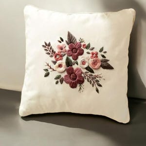 Linen Pillow with Hand Embroidered Flowers, Handmade Wildflower Cushion, Linen Pillow Cover, Living Room Decor, Home Decor, Handmade Gift