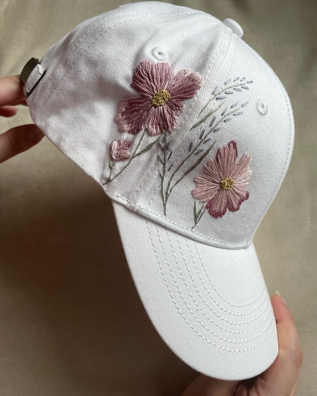 Urban Handmade Floral Print Hat Wildflowers Embroidery Baseball Hat, Flower Embroidery Denim  main image 4