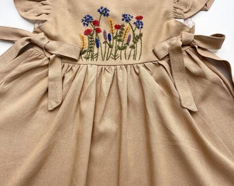 Hand Embroidered Wildflowers Dress, Girls Soft Linen Dress, Toddler Linen Dress, First Birthday Girl Dress, Dress for Girls, Handmade Dress