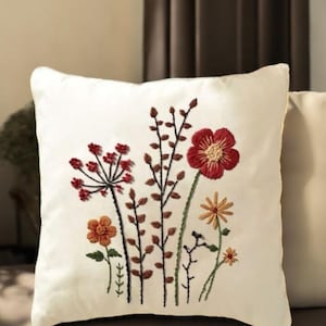Wildflowers Hand Embroiderered Pillowcase, Handmade Cushion Cover, Floral Linen Pillow Cover, Living Room Decor, Housewarming Handmade Gifts