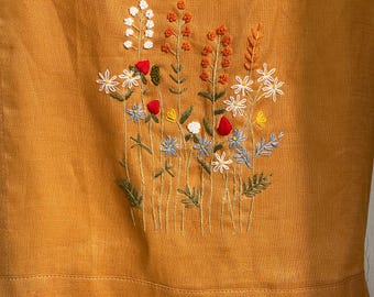 天然花柄100%ピュアエプロン、パーソナライズされた手刺繍のピュア