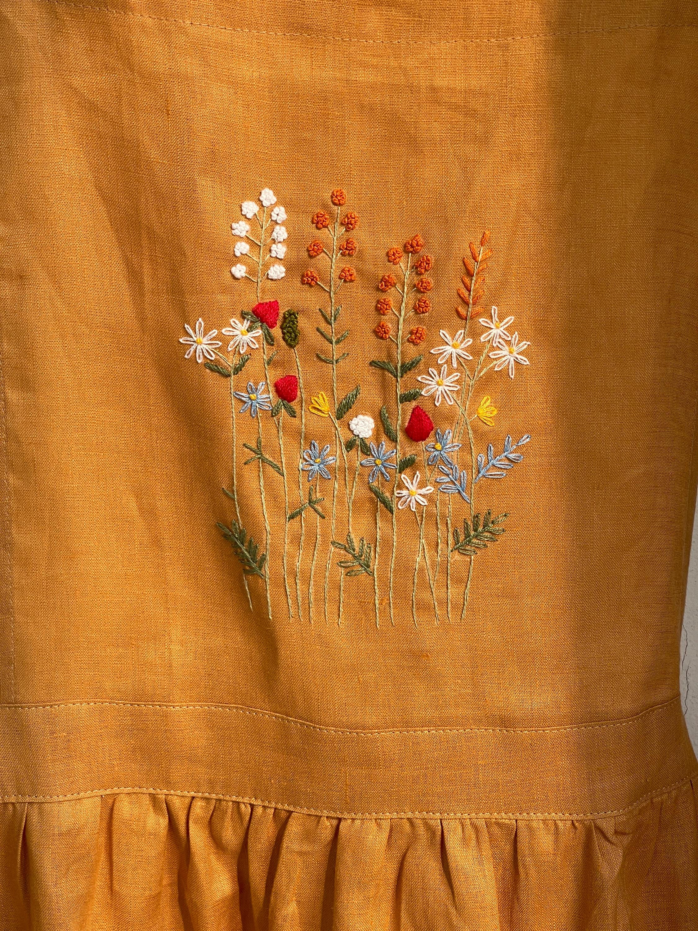 天然花柄100%ピュアエプロン、パーソナライズされた手刺繍のピュア