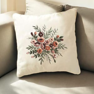 Vintage Hand Embroidered Floral Linen Pillow, Handmade Wildflower Cushion, Linen Pillow Cover, Living Room Decor, Home Decor, Handmade Gift
