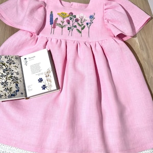 Handmade Dress for Girls with Embroidery, Girl Soft Linen Dress, Toddler Linen Dress, First Birthday Girl Dress, Dress for Girl, Custom Gift