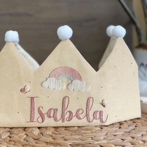 Custom Rainbow Birthday Party Crown, Personalized Hand Embroidered Linen Crown for Birthdays, Gifts for Birthday, Custom Handmade Baby Crown