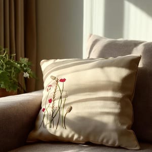 Vintage Hand Embroidered Floral Linen Pillowcase, Custom Handmade Cushion Cover, Floral Linen Pillow Cover, Botanical Living Room Decoration