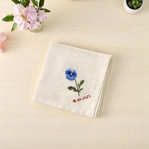 Personalized Violet Linen Handkerchief, Something Blue for Bride, Wedding Hand Embroidered Handkerchief, Custom Wedding Gift