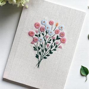 Gepersonaliseerde bloemen handgemaakt notitieboek, vintage handgeborduurd boek met stofomslag, gepersonaliseerd A5-geheim, recepten, cadeau voor moeder Style 7